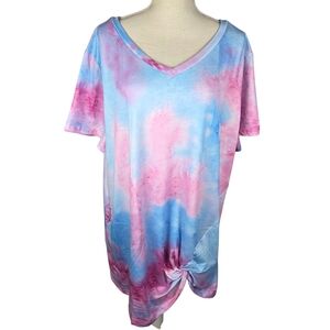 Dolnine Tie Dye Shirt Plus Size 24W -Pink & Blue NEW -Knotted -Short Sleeve